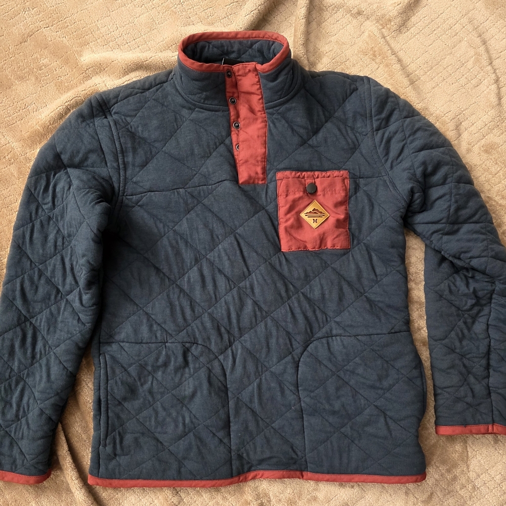Hurley Jacket Mens XS Quilted Snap Pullover Sweater Blue Quarter‎ Zip, Trendy